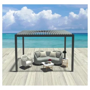 Electric Retractable Louvered Aluminum Alloy Patio Canopy Outdoor Waterproof Anti-Corrosion Powder Coated Remote