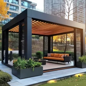 Electric Waterproof Bioclimatic Motorized Automatic Louvered Aluminum Pergola for Patios and Gardens