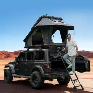 Elevated Rooftop Tent Hard Shell With Skyview Window Telescopic Ladder Full Circle LED Strip for Truck Jeep SUV