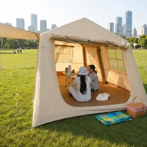 Evergreen Inflatable Cabin Shelter 420D Oxford 396x270x200cm Khaki PVC Airbeam Leisure Glamping