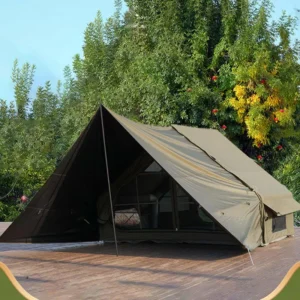 Expandable TC Cotton Glamping Tent 6 8 Person 4 Season Waterproof Inflatable Tent with Stove Jack & Awning Poles