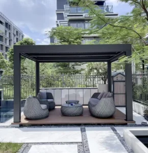 Exterior Motorized Shutter Aluminum Pergola Canopy Gazebo with Electric Louver
