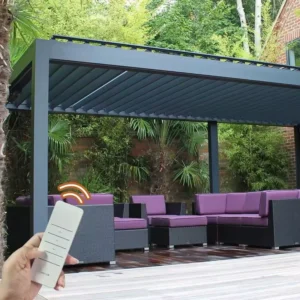 Exterior Motorized Shutter Aluminum Pergola Canopy Gazebo with Electric Louver
