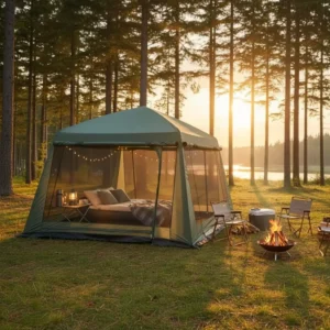 Extra Large Square 4-Door Family Camping Tent UV Guard Sunscreen 22mm Galvanized Pipe Structure Rainproof Mosquito Proof