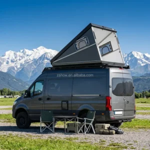 FRP Wedge Rooftop Camper for Mercedes Sprinter Van and RV, Hard Shell Clamshell, Manual, Four-season, Triple Layer