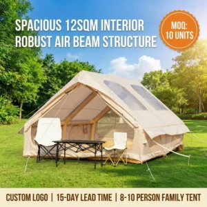 Factory 12sqm Large Inflatable Camping Tent Dual TPU Skylight Family Size 8 10 Person Waterproof Air House Glamping