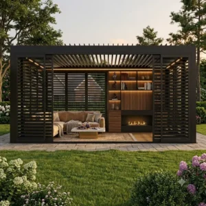 Factory Customized Canopy Motorized Adjustable Louver Sun Gazebo Bioclimatic Aluminum Outdoor Pergola with LED Powder Coating