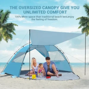 Factory Portable Beach Shade Tent UPF 50+ Fiberglass Frame Folding Canopy