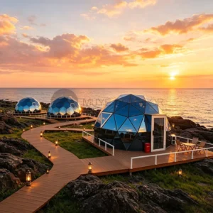 Factory Price Windproof Glass Dome Tent With Glass Door Geodesic Glamping for Outdoor Campsite Hotel