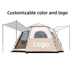 Family Double-Layer Outdoor Camping Beach Tent Fully Automatic Hexagonal Design