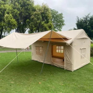 Family Outdoor Glamping Portable 8.75 Waterproof Double Layer Inflatable Tent Canvas Air Column Four Season Camping Quick