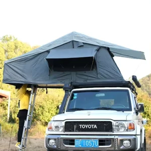 Fiberglass Aluminum Rooftop Tent Camper Van Waterproof with 420D Polyester Double Layer 1-2 Person with Awning