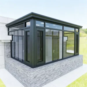 Foldable Glass Sunroom with Thermal-Break Aluminum Frame for Garden, Multi-Purpose Flexible Space