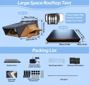 Four-Season Aluminum Honeycomb Hard Shell Rooftop Tent Quick-Open Mechanism Waterproof Design for Overland Travel