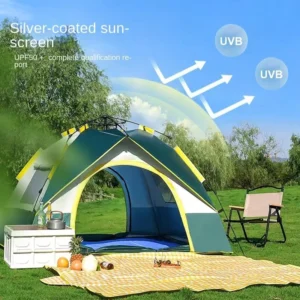 Four-Season One-Bedroom 3-4 / 1-2 Person 190T Polyester Camping Tent Waterproof 1500mm Silver-Coated Mesh Ventilation
