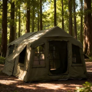 Four-Season Outdoor Waterproof Green Polyester Inflatable Tent with Two Bedrooms