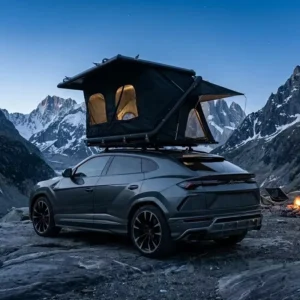 Four-Season Side-Opening ABS Hard Shell Rooftop Tent with Annex Quick-Open 3-4 Person Car Rooftop Tent with Mattress and Ladder