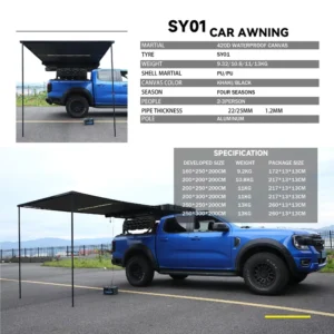 Four Season Waterproof 420D Oxford Retractable Aluminum Car Side Awning for 4×4 Offroad Camper Van Truck SUV