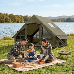 Four-Season Waterproof Oxford Cloth Double Door Inflatable Air Tent Ready to Use Large Family Outdoor Camping Tent