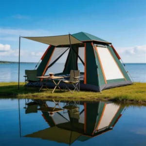 Four Sided Straight Bracing Type Outdoor Camping Tent Easy to Build One Bedroom Structure for Family Travel and Hiking