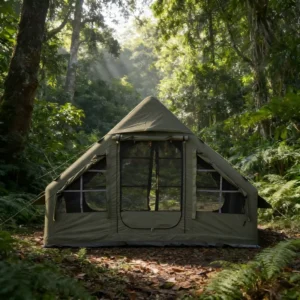 Four-season Portable Outdoor Waterproof Green Polyester Inflatable Tent One Bedroom Spacious Interior