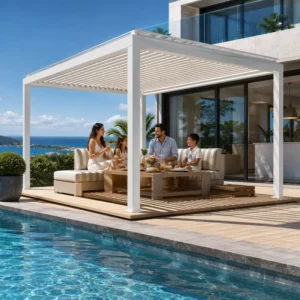 Freestanding Aluminum Pergola 4x3m Outdoor Waterproof Pavilion with Retractable Canopy for Backyard Terrace