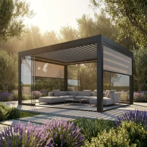 Freestanding Ventilated Aluminum Louver Pergola Gazebo Canopy with UV Block Sunshade for Balcony Backyard Yoga Studio Home Gym