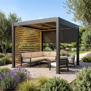 Freestanding Waterproof Louvered Roof Pergola with Drainage System