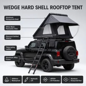 Full Aluminum Honeycomb Wedge Hard Shell Rooftop Tent 3000mm Waterproof UPF50+ 10s Hydraulic Lift Four season Double Layer 4×4