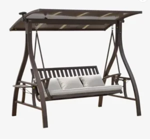 Garden Canopy Swing Chair 2 Seater Hammock Beach Patio Swing with Solar LED Strip