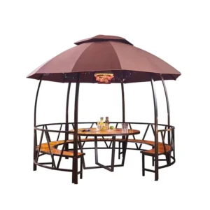 Garden Gazebo Canopy Tent with Iron Frame, Double Roof, Ventilation, and Sunshade