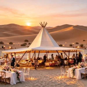 Giant Canvas Tipi Tent UV Resistant Sand-proof Windproof Marquee for Desert Camp Dune Sunset Romantic Evening Dinner Banquet