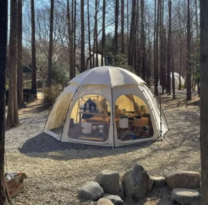 Glamping Camping Tent Outdoor TC Fabric Aluminum Poles Camping Shelter Picnic Tent Octagon