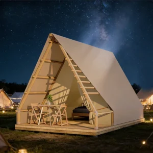 Glamping Tent One Bedroom Oxford PVC Cotton Four-Season Wind Resistant 1-2 Person Quick Opening Waterproof Camping