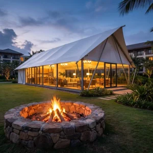 Glass Glamping Tent 750G Tensile Film Tempered Glass Luxury Camping Tent for Resort Outdoor