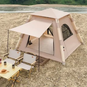 Gold Sand Inflatable Tent 220x220x170cm, Double Layer, Rainproof, 3-4 Person, Portable Camping, Four Seasons Use