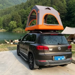 Gray and Orange PVC Oxford Fabric Inflatable Rooftop Tent with Screen Window and Inflatable Mat