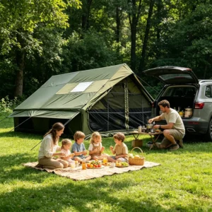 Green 12sqm Inflatable Tent 100% Blackout Black Glue Coating Air Tent with AB Doors & Small Skylight