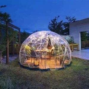Guangzhou Factory Modern Luxury Camping Glamping Geodesic Dome Tent Clear Waterproof PVC Four Season Black Out CE Tents