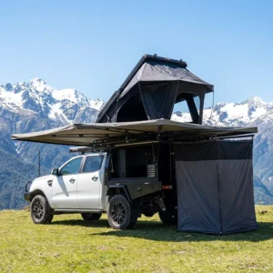 Hard Shell Aluminum Car Rooftop Tent with Canvas Fabric, Four-Season Automatic Opening Extended X-Hinge Wedge Design