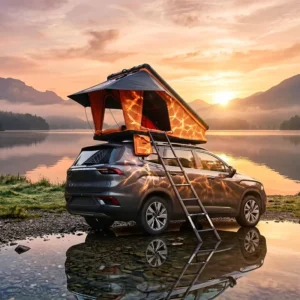 Hard Shell Aluminum Rooftop Tent with LED Strip Light and Skyview Window for Car, SUV, or Truck Camping