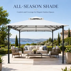 Heavy Duty 10×10 Feet Steel Garden Gazebo Double Roof Design Ventilated Outdoor Pavilion for Backyard