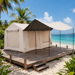 Heavy-Duty 12sqm Family Tent Waterproof Oxford Cloth Multi-Room Triple Entrance Panoramic Windows Glamping Villa