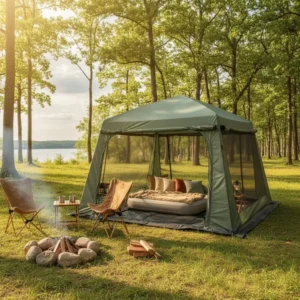 Heavy Duty 1628D Large 4-Door Sunroof 3-Season Camping Tent All Weather Sun Protection 22mm Galvanized Iron Frame Quick Setup
