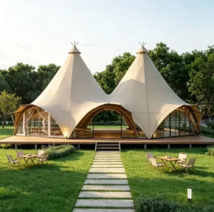 Heavy Duty 2-Bay Clear Span Tent 850g PVC Coated Fabric Galvanized Steel Frame Commercial Canopy for Wedding Expo Event