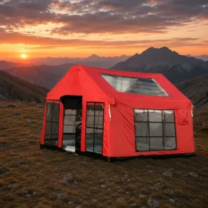 Heavy Duty 3×3.15m Red Inflatable Shelter 9.5sqm Knife-Scraping PVC Base Disaster Relief Medical Cabin Unit