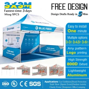 Heavy Duty Aluminum 3x3m Gazebo Tent Pop-Up Canopy for Market Stall and Trade Show, Custom Logo Printed
