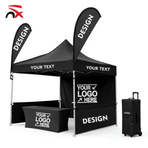 Heavy Duty Custom Printed Advertising Tent Set with Teardrop Flags, Commercial Pop-Up Canopy for Outdoor Events