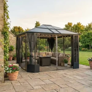 Heavy Duty Double Roof Aluminum Hardtop Gazebo With Privacy Curtain Netting Outdoor Patio Pavilion