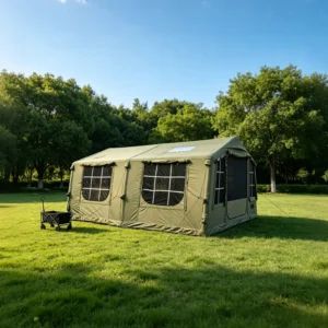 Heavy Duty Inflatable Air Tent 17.28㎡ 10 12 Person Breathable TC Cotton Cabin Tent with 3 Skylights & Divider OEM